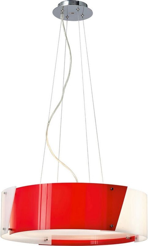Inspired Dakota Pendelleuchte, klein, 4-flammig, E27, poliertes Chrom/rotes und weißes Acryl