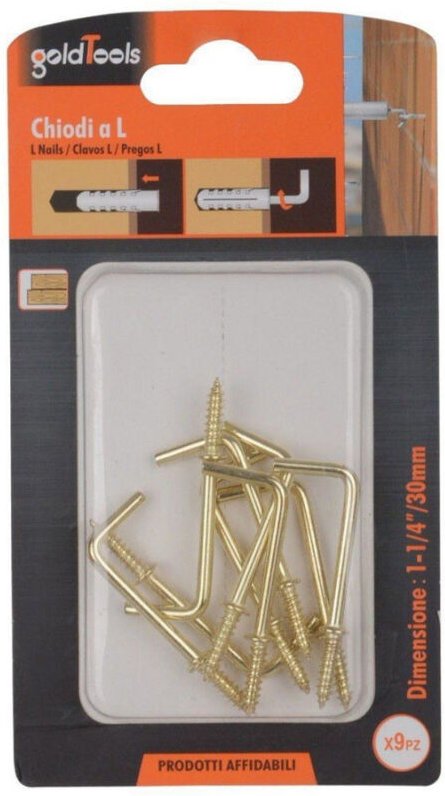 Trade Shop Traesio - Trade Shop - set 9 stück schraubhakennägel mit gewinde l 1-1/4' 30MM vergoldet 90802 -