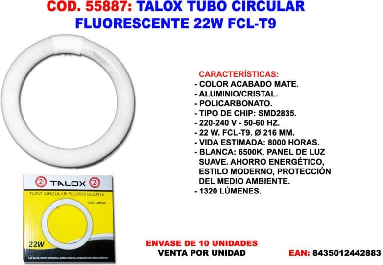 Talox 22W FCL-T9 runde Leuchtstoffröhre 1320 Lumen Ø216mm