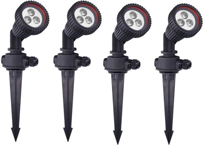 Tidian (4uds) Foco Proyector de Exterior para Jardín IP65. Con Pincho para Césped. Para Bombilla GU10. Color Negro