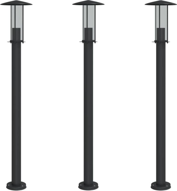 Wegeleuchten 3 Stk. Schwarz 100 cm Edelstahl Vidaxl
