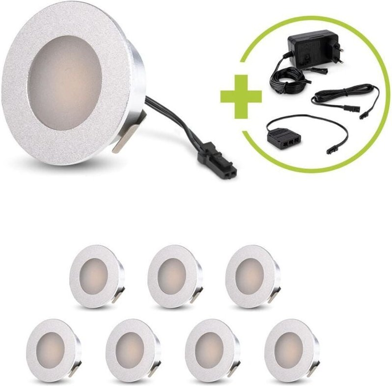 LED Mini Einbauspot rund 1.2W 12V IP20 Ausschnitt Ø32mm - Lichtfarbe: Warmweiß 3000K - Anzahl: 8x