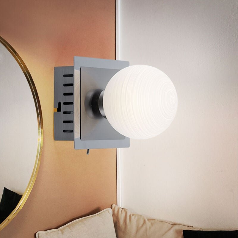 Thumbnail - Fischer Leuchten - Wandleuchte Kugel Wandlampe Glaskugel Kugelleuchte Wand innen, Metall Glaskugel weiß opal gewischt, 1...