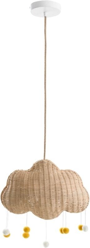 Thumbnail - Pendelleuchte aus naturfarbenem Rattan mit handgeflochtenem wolkenförmigem Lampenschirm im Boho-Stil