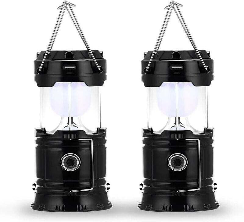 LED-Campingleuchte, Stecker & Solar wiederaufladbar, mit Powerbank, wasser- und winddicht, für Wandern, Camping, Notfall...