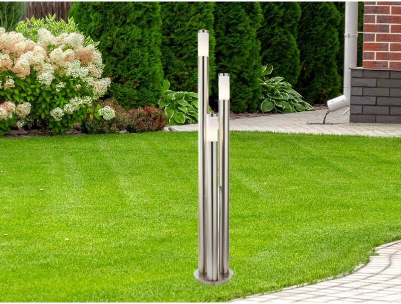 Meinewunschleuchte - led Wegeleuchte 3-flammig aus Edelstahl in Silber, Höhe 170cm