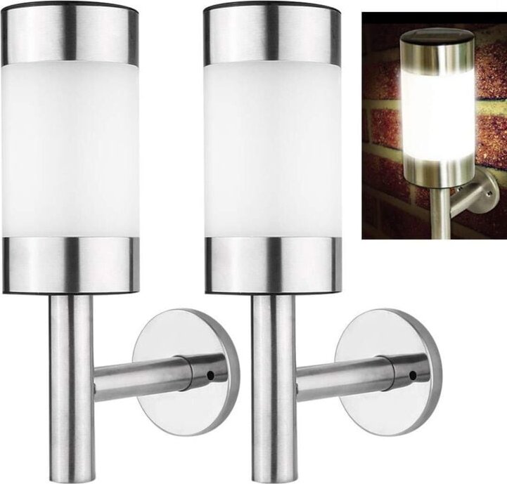 Thumbnail - LED-Solar-Wandleuchte, 2 Stück Edelstahl-LED-Solar-Wandleuchte für den Außenbereich, Garten, Innenhof, Induktionslicht, ...