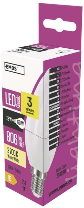 LED-Lampe Classic Kerzenform E14 warmweiß 7.3 W