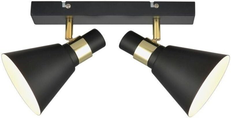 Thumbnail - Biagio - Industrie- und Retro-Wandleuchte Black Matt, Gold 2 Light mit Black Matt, White Shade, E14 - Italux
