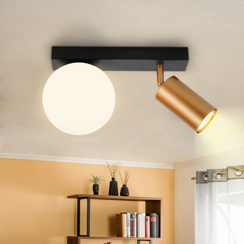 Deckenleuchte 2 Flammig Vintage Deckenstrahler: Schwarz Deckenlampe Metall mit Gold GU10 Deckenspots Schwenkbar Flurlamp...