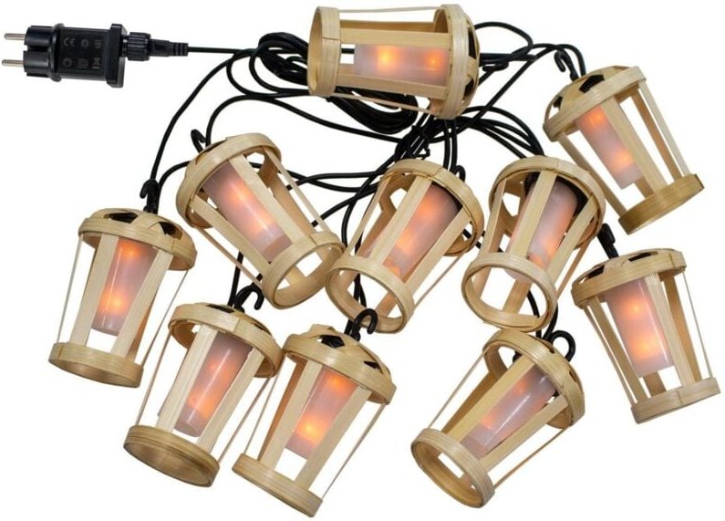 Thumbnail - Licht-erlebnisse - led Außenlichterkette mit Stecker IP44 2000 k warmweiß Bambus Schirme 5m lang + 3m Kabel außen Terras...