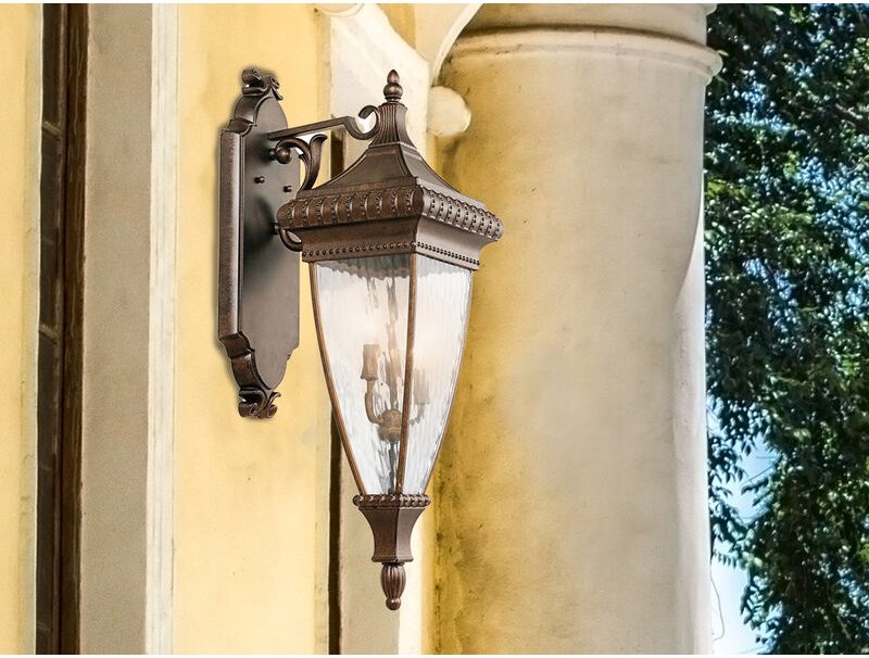 Venetian Rain - 3 Licht Außen große Wandlaterne Licht gebürstet Bronze IP44, E14 - Elstead