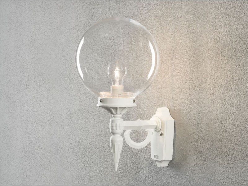 Konstsmide - Außenwandleuchte orion Aluminium Weiß mit Glaskugel, Höhe 44cm