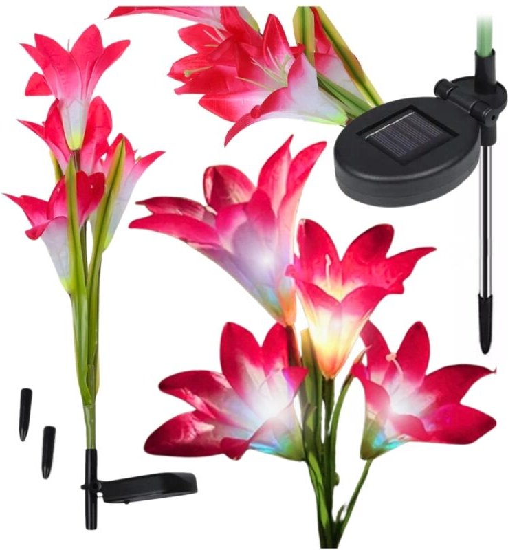 Solar LED Lampe 2er Set 76 cm Lilienblüten Sensor Gartenleuchten GoGarden