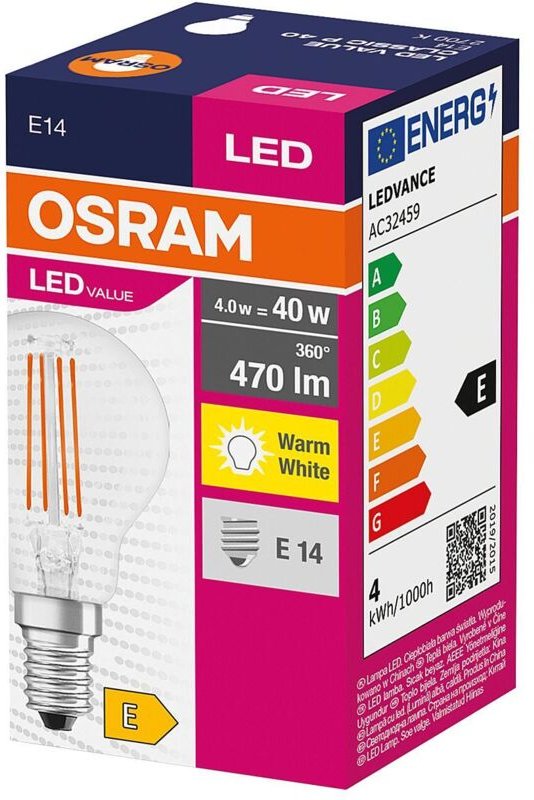 LED-Glühbirne E14 4W 470 lm A45 OSRAM Parathom Value Classic 4058075438590 2700K Warmweiß