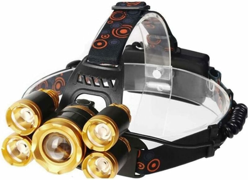 Thumbnail - Gotrays - Wiederaufladbare Stirnlampe, superhelle LED-Stirnlampe, 5 x T6 LED-Lampenperle, wasserdichter LED-Scheinwerfer...