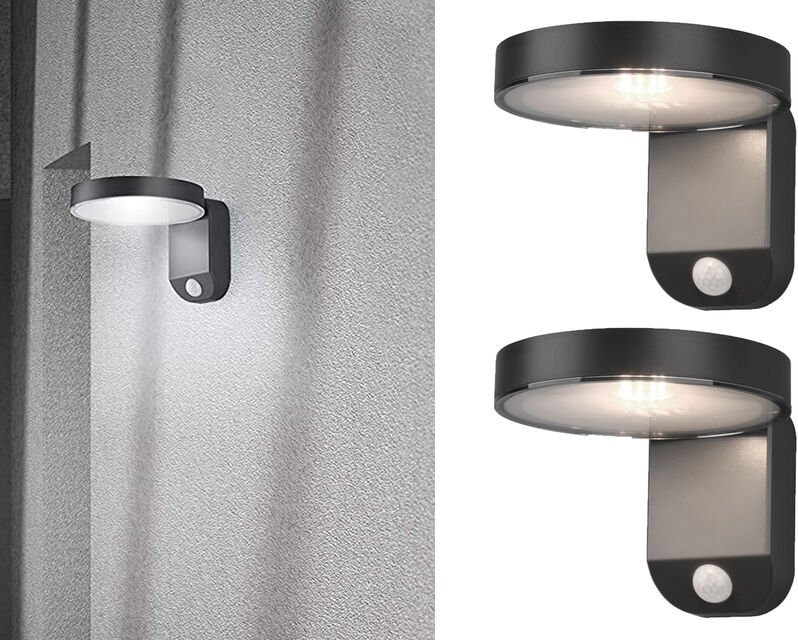 Thumbnail - Meinewunschleuchte - led Solar Wandleuchte 2er Set Außenleuchten mit Bewegungsmelder in Anthrazit