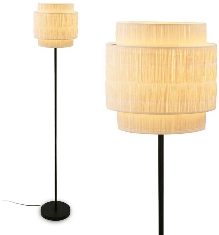 Papper Stehlampe, Bastschirm, Ein/Aus Fußtaster, Boho-Stil, E27 Fassung, Natur, Ø30 x 165 cm - Briloner