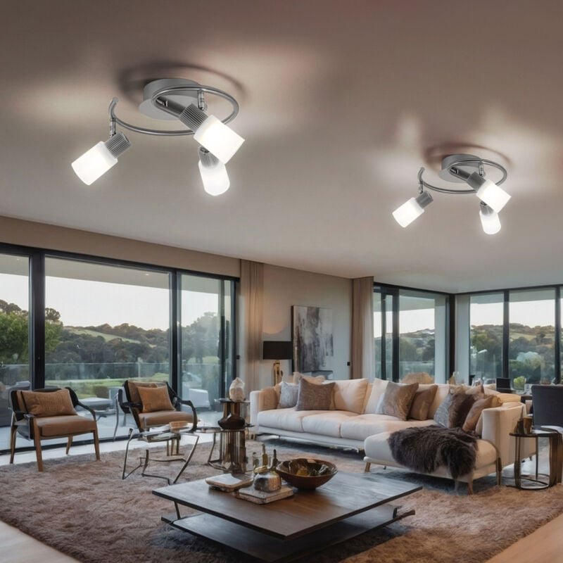 Led Deckenlampe schwenkbar Spotrondell Glas Alabaster Deckenleuchte Wohnzimmerleuchte, chrom nickel-matt, 3x 5W 300Lm wa...