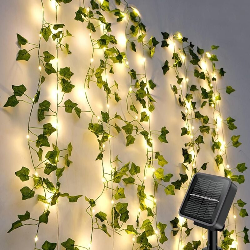Solarleuchte für den Außenbereich, künstliche Efeu-Solarlichtgirlande, 10 m, 100 LEDs, IP44, wasserdicht, 8 Lichtmodi, D...