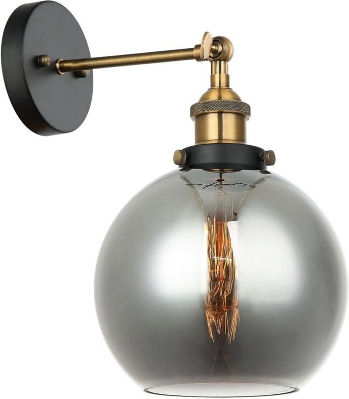Thumbnail - Cardena - Industrie- und Retro-Wandleuchte Schwarz, Gold 1 Licht mit rauchigem Schirm, E27 dimmbar - Italux