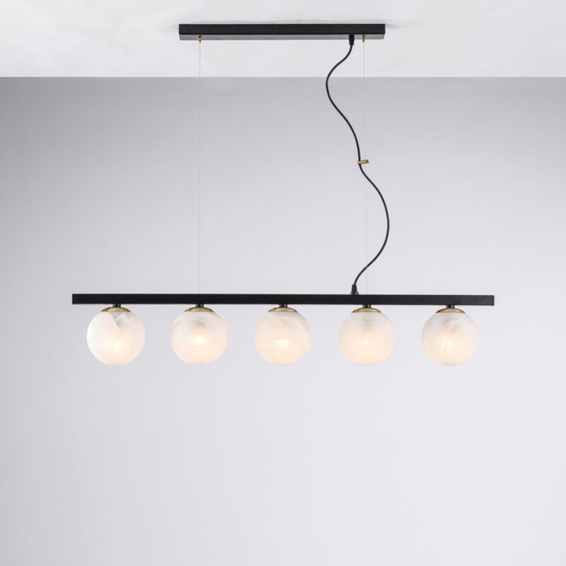 Adrian – Pendelleuchte aus schwarz lackiertem und bronziertem Eisen, 5 Lichter, l. 101 x 14 – BL278-5-NR