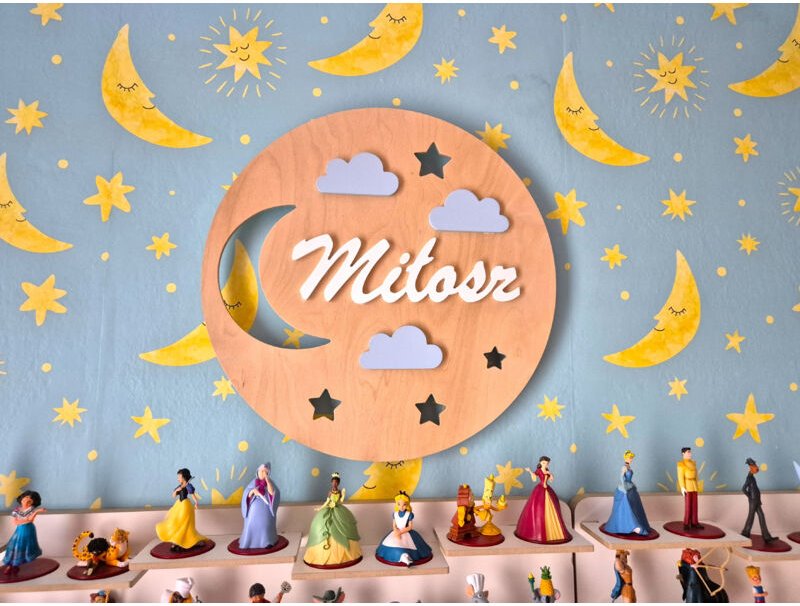 Lámpara de noche Tulajka con el nombre Luna, estrellas, nubes