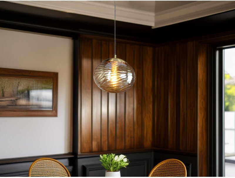 Fan Europe - Pendelleuchte nereide Wellenmuster Rauchglas Champagner, ø 30cm