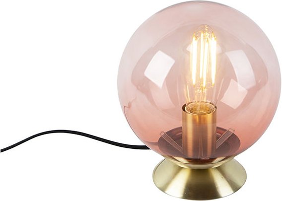 Thumbnail - Art Deco Tischlampe Messing mit rosa Glas - Pallon