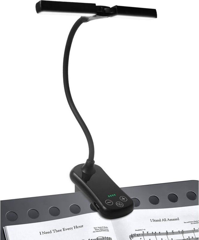 Wiederaufladbare Notenpultleuchte mit 14 LEDs, zum Anklemmen, 3 Farben, 8 Helligkeitsstufen, für Notenständer, Notenblät...