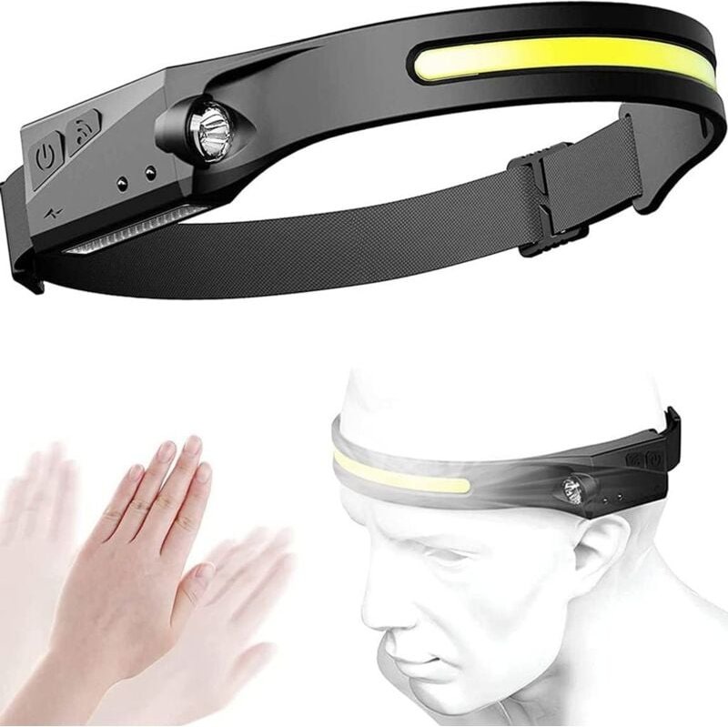 LED-Stirnlampe 230 Grad, COB+XPE 5 Modelle, Sensor-Stirnlampe, wasserdicht, per USB wiederaufladbar, zum Laufen, Radfahr...