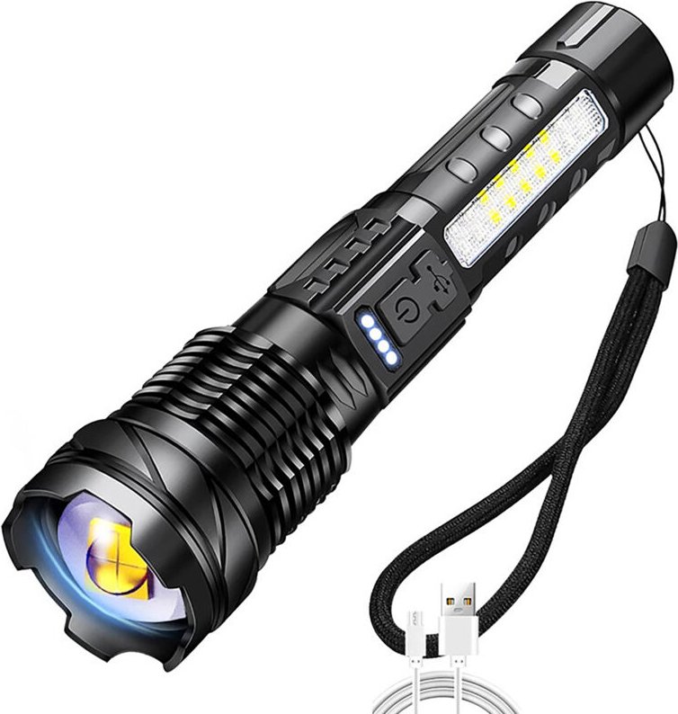 Leistungsstarke weiße Laser-LED-Taschenlampe, 2600 mAh, USB-C-Schnellladefunktion, mit COB-Sicherheitsseitenbeleuchtung ...