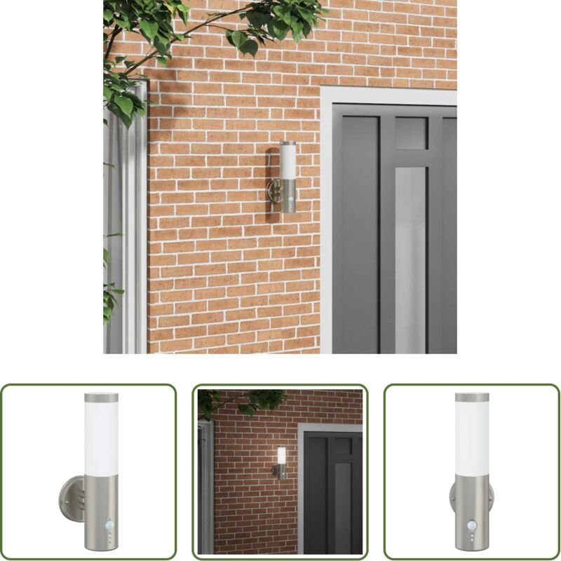 vidaXL Wandbeleuchtung - Außenwandleuchte Silber 15 x 7,5 x 33 cm Edelstahl und Plastik