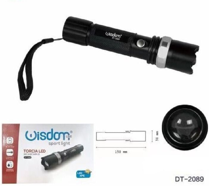 Trade Shop Traesio - Trade Shop - LED-Taschenlampe cree T6, wiederaufladbar, per usb, automatisch einstellbare Helligkei...