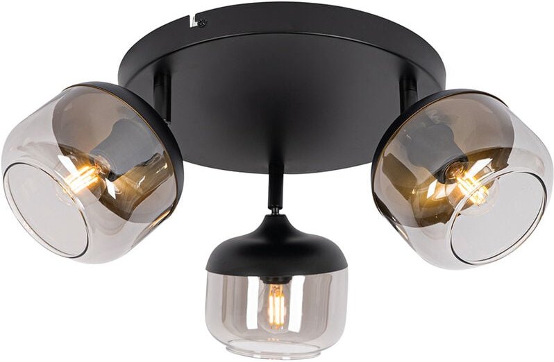 Design-Spot schwarz mit Gold und Rauchglas 3-flammig rund – Kyan