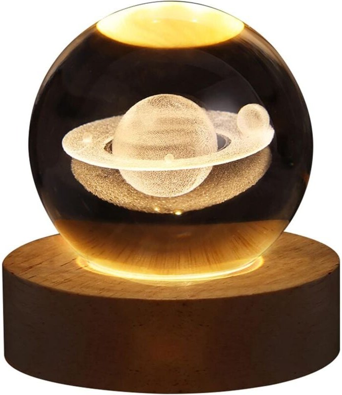 3D-Saturn-Kristallkugel-Nachtlicht für Kinder, Glaskugel-Nachtlampe mit Holzsockel, neuartiges Dekor, Saturn-LED-Kristal...