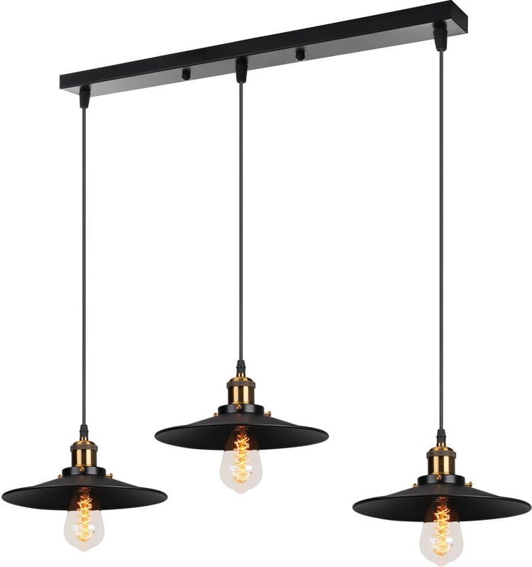 Pendelleuchte, 3 Flammig Hängelampe with Ø22cm Lampenschirm, Edison Lampe für Loft Wohnzimmer Esszimmer (Schwarz)