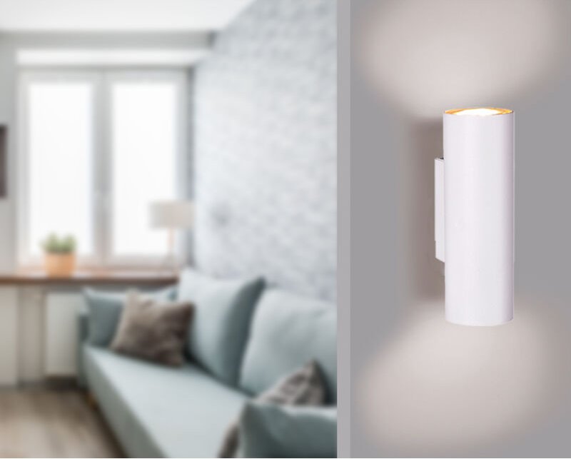 Thumbnail - Dimmbare Up & Down Innenwandleuchte aus weißem Metall mit 2 LEDs, Höhe 18cm