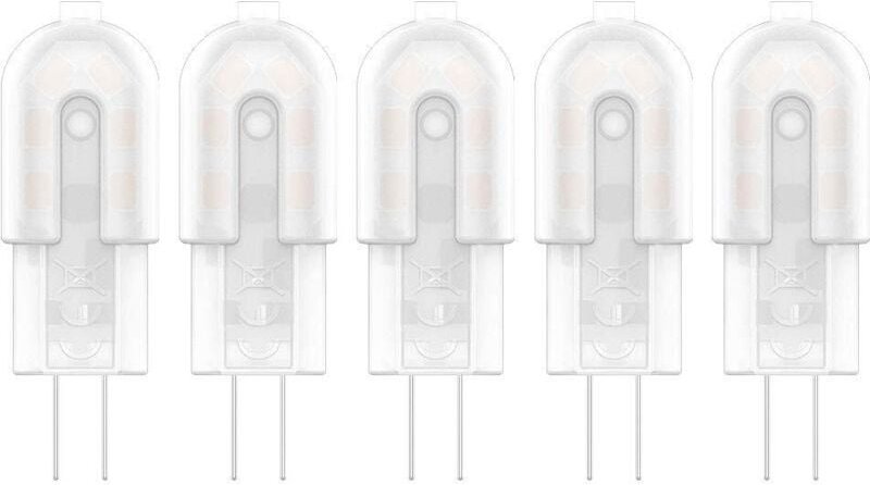 5 x G4 LED-Lampe, 2 W, 12 SMD 2835 LEDs, Warmweiß 3000 K, Strahler, hohe Helligkeit, 200 lm, milchig, Kunststoff, LED-La...