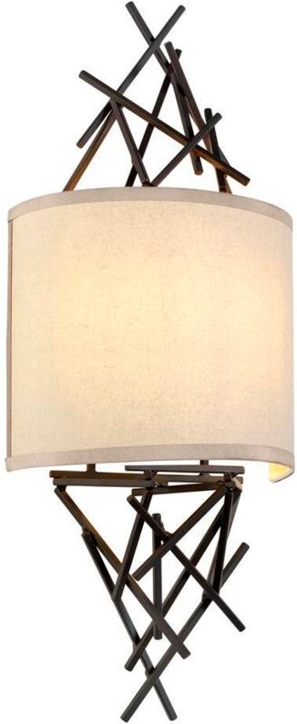 Wandleuchte Flurleuchte Wohnzimmerlampe Leinen Stahl bronze 2-Flammig E14