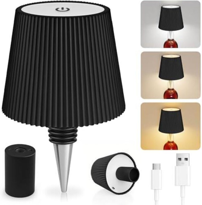 Kabellose Flaschenlampe, 3 einstellbare Farbtemperaturmodi, Touch-Steuerung, IP54-Schutz, kabelloses Aufladen über USB, ...