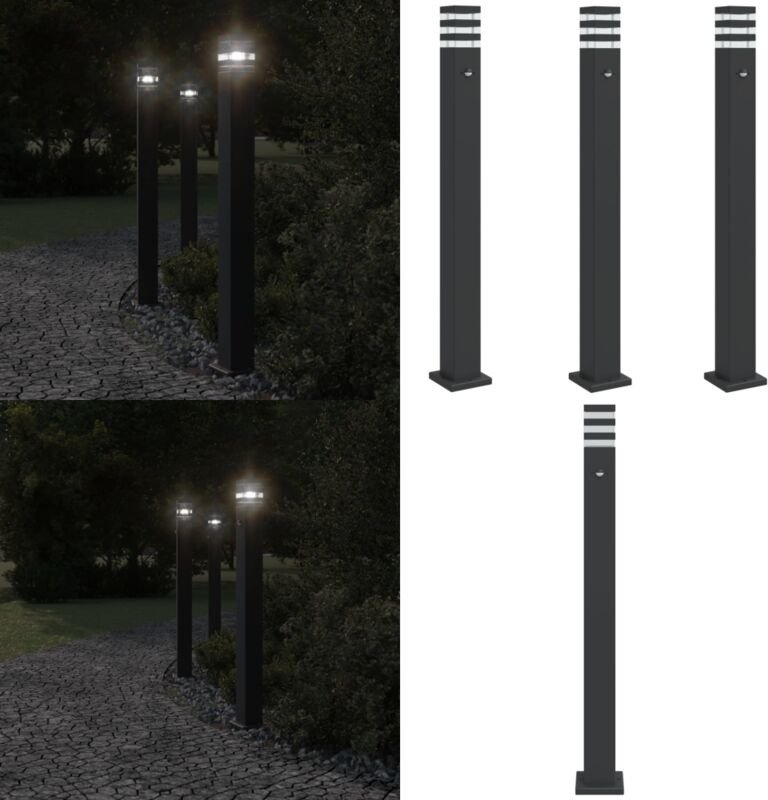 Wegeleuchten mit Bewegungsmelder 3 Stk. Schwarz 110cm Aluminium - Außenbeleuchtung - LED-Beleuchtung - Gartenlampe - Sol...