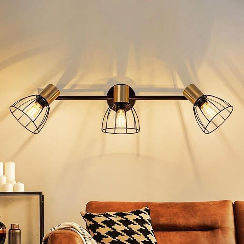 GBLY Wandleuchten Vintage Innen Schwarz Metall 3 Flammig E14 350° Schwenkbar Ohne Leuchtmittel Für Wohnzimmer Treppen Fl...