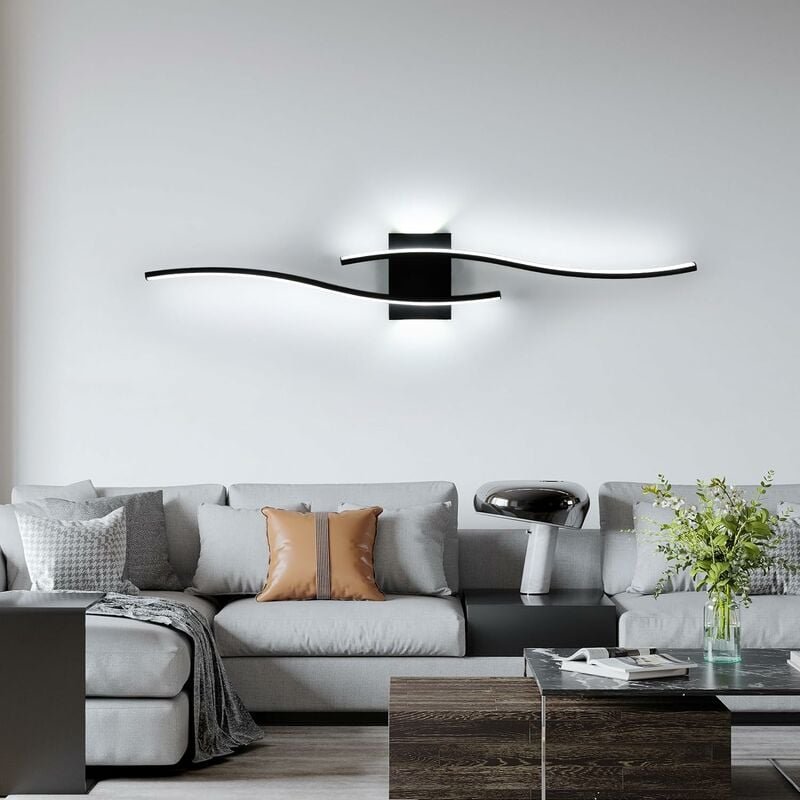 Led Innenwandlampe, 27W 3000LM Einfache Linien Moderne Wandleuchte, Kaltes Weißes Licht 6500K, Schwarze Innenwandlampe f...