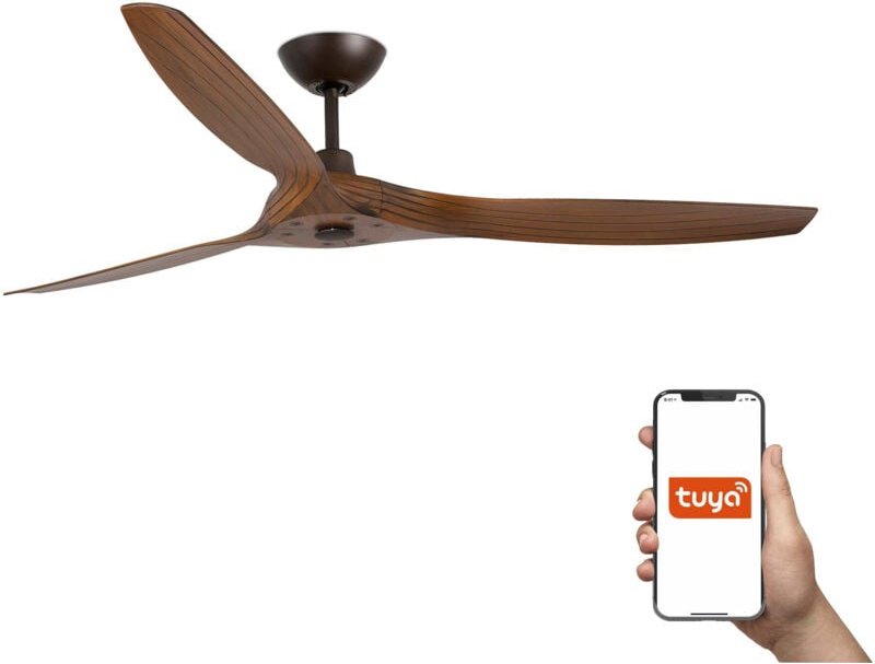 Faro Morea Großer Deckenventilator mit 3 Flügeln, Dunkelbraun, Walnuss, Tuya Smart System