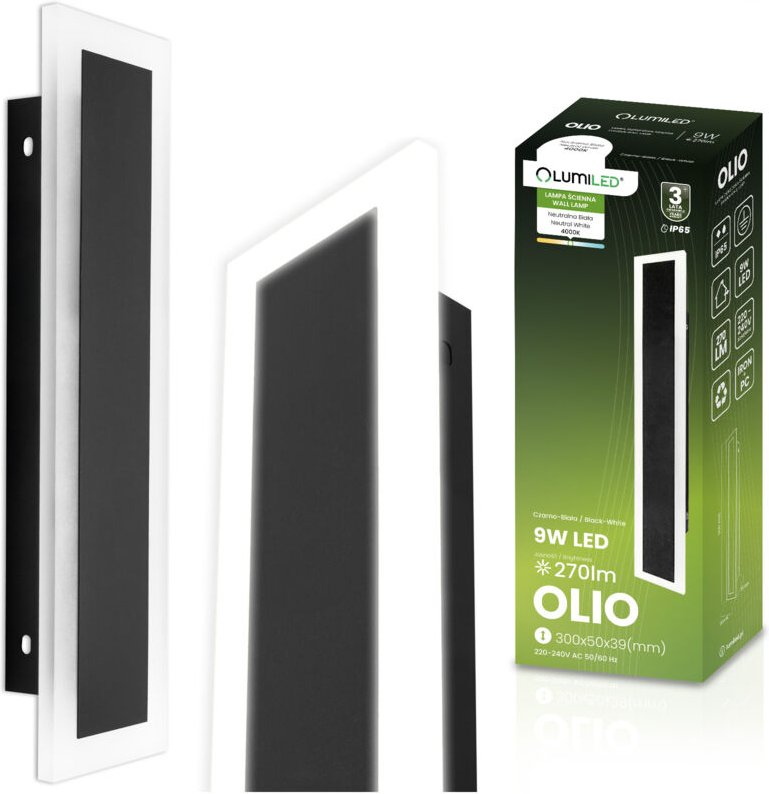 OLIO LED-Gartenwandleuchte zur Aufputzmontage, 9 W, 4000 K, 30 cm, IP65, LUMILED