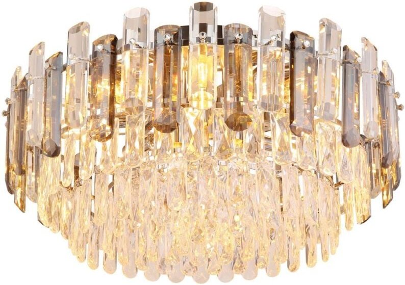 Deckenlampe Kronleuchter 11 flammig Glasstäbe Küchenleuchte klar, Acrylkristalle Metall, 11x E14 Fassungen, DxH 55x27 cm