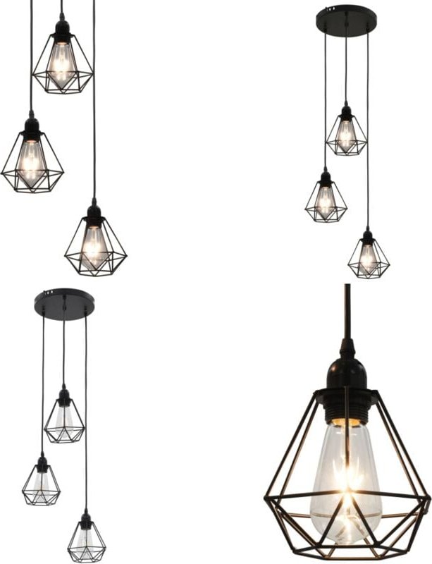 Vidaxl - Deckenleuchte mit Diamant-Design Schwarz 3 x E27 Glühbirnen - Metalldeckeleuchte - Schwarze Deckenleuchte - Des...