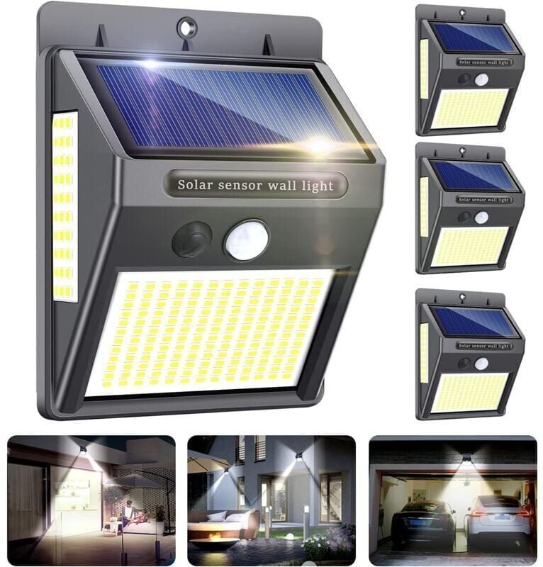 Thumbnail - Solarleuchte Außen 4 Stk. 216 led 1000 Lumen Außen mit Bewegungsmelder 300º Weitwinkel Wasserdicht IP65 Wandleuchte für ...
