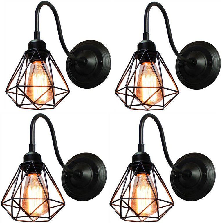 4Pcs E27 Diamant Käfig Wandlampe Individualität Kreative Industrielle Retro Metall Küchen Beleuchtung